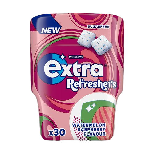 Extra Refreshers Watermelon Raspberry Sugar Free Chewing Gum Bottle 30 Pieces (1x6x12 Bottles)