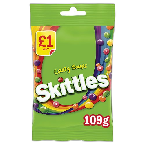 Skittles Crazy Sours Sweets £1 PMP Treat Bag 109g (1x12 Bags)